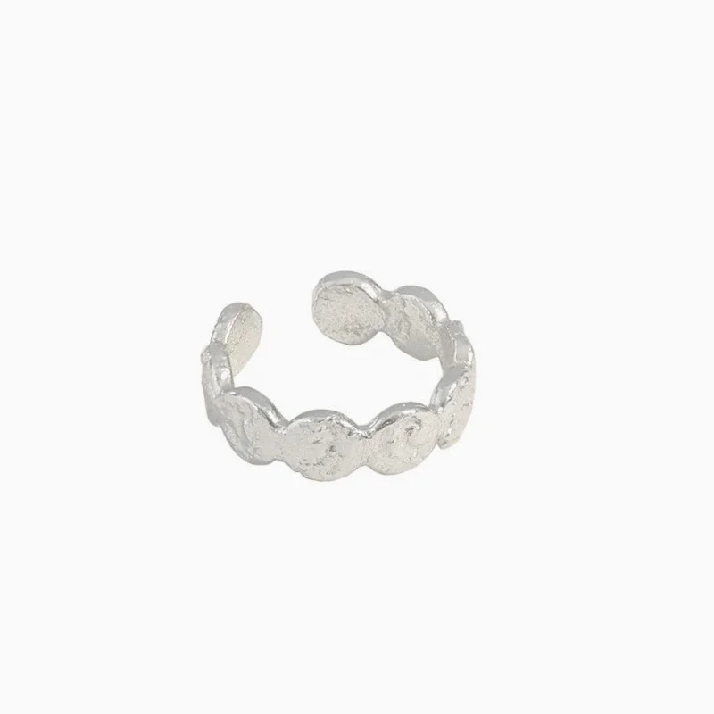 Sculptural 925 Sterling Silver Disc Textured Open Ring - Silver