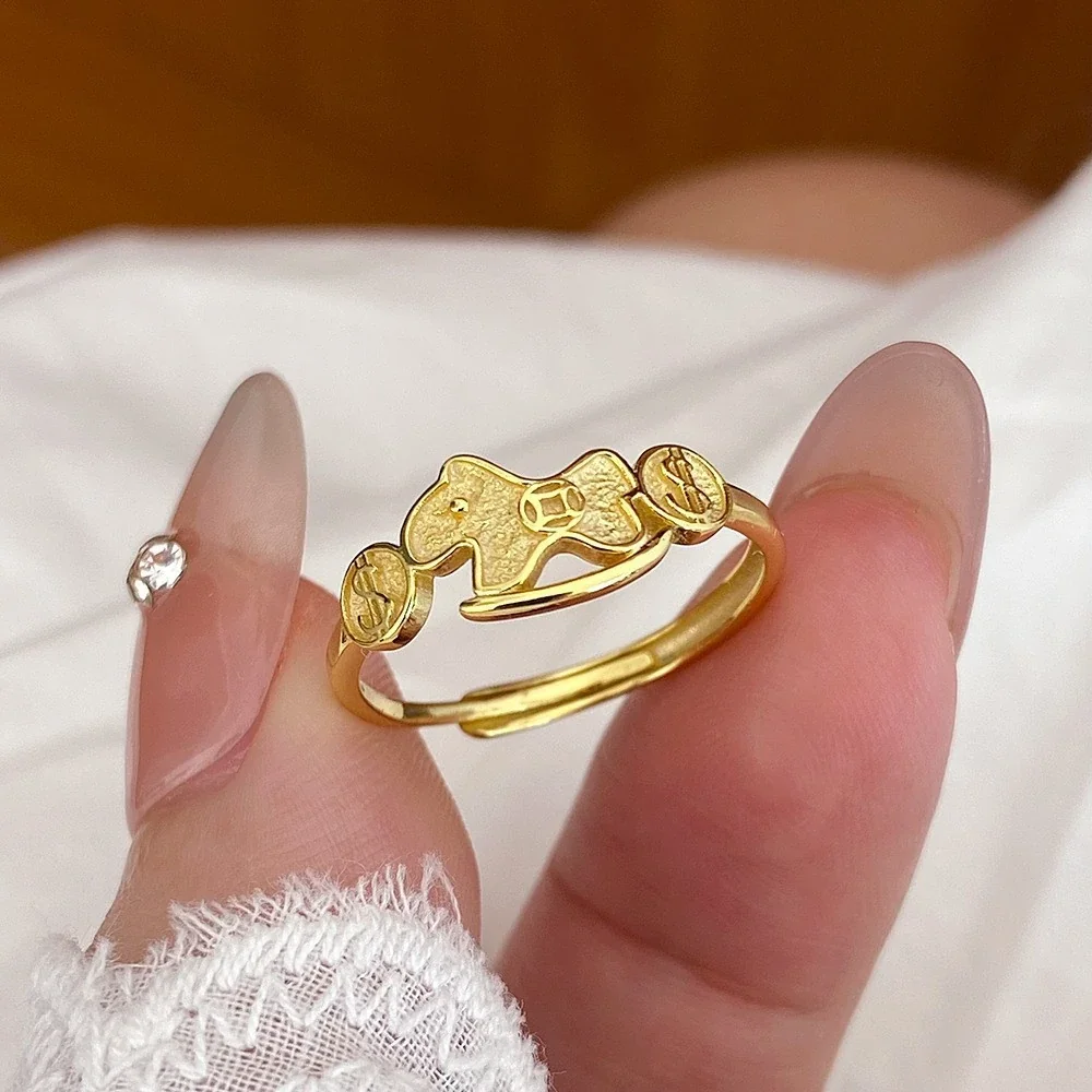 Playful Horse Coin 925 Sterling Silver Open Ring