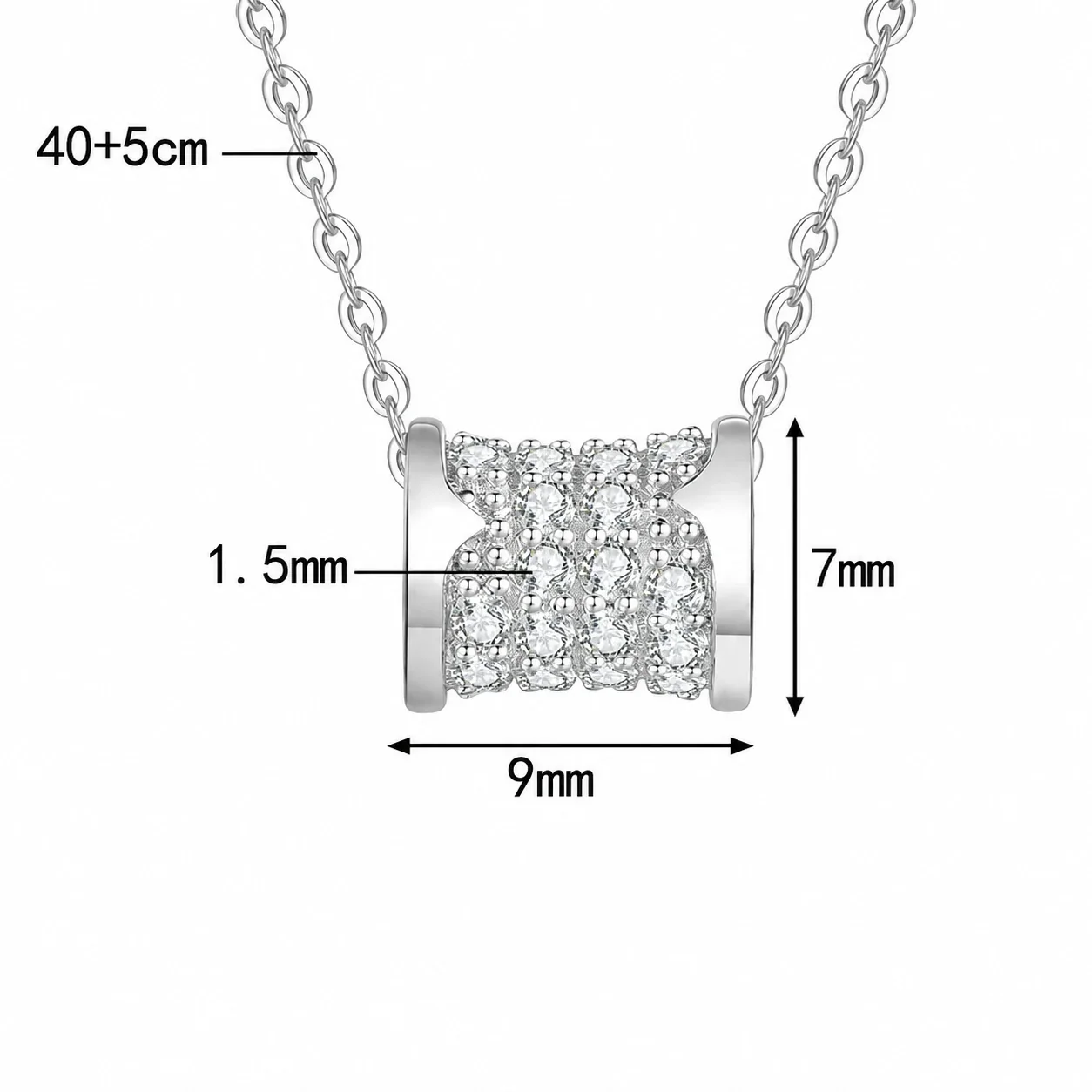 Sculpted 925 Sterling Silver Pavé Moissanite Barrel Necklace - Moissanite