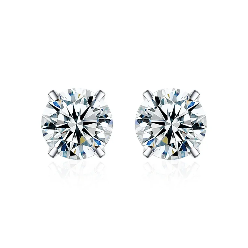 Brilliant 925 Sterling Silver Round Four-Prong Moissanite Stud Earrings