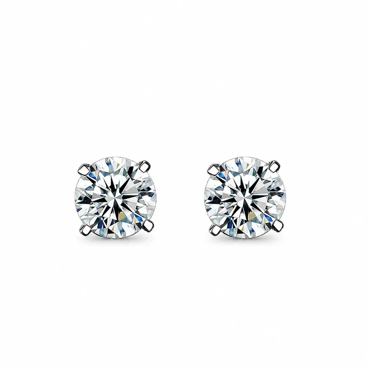 Brilliant 925 Sterling Silver Round Four-Prong Stud Earrings