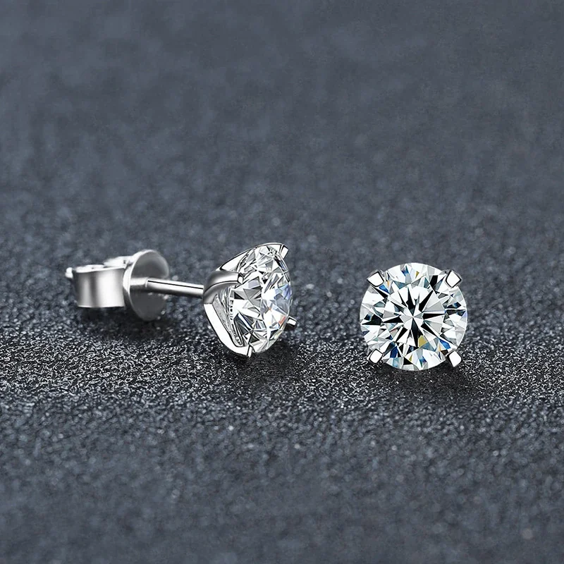 Brilliant 925 Sterling Silver Round Four-Prong Stud Earrings