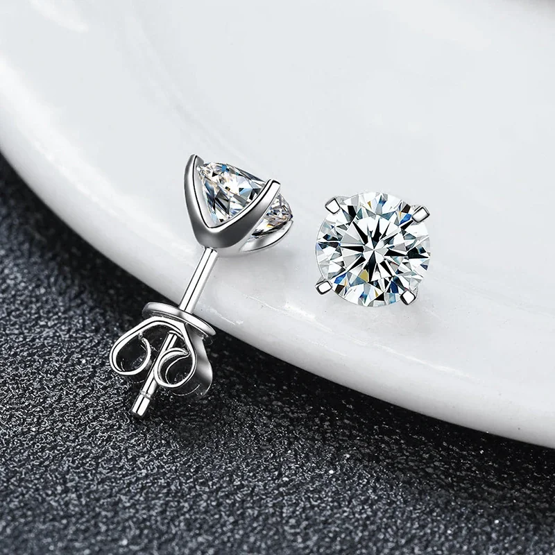 Brilliant 925 Sterling Silver Round Four-Prong Stud Earrings