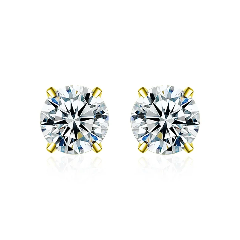 Brilliant 925 Sterling Silver Round Four-Prong Stud Earrings - Four-Prong Stud - Gold