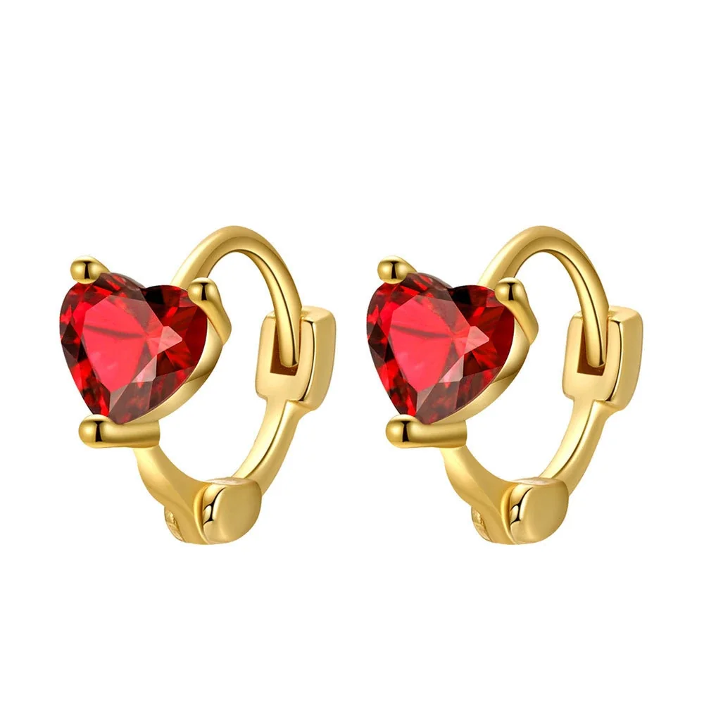 Romantic 925 Sterling Silver Red Heart Huggie Hoop Earrings
