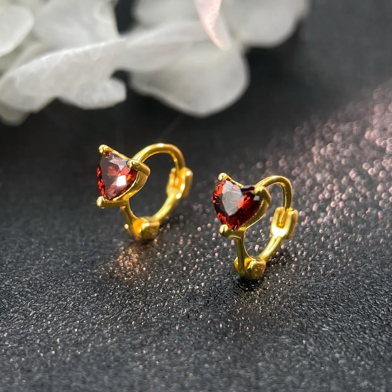 Romantic 925 Sterling Silver Red Heart Huggie Hoop Earrings