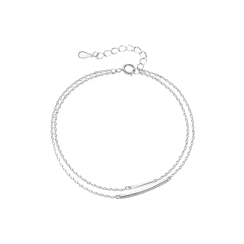 Layered Bar & Pavé Stone 925 Sterling Silver Bracelet