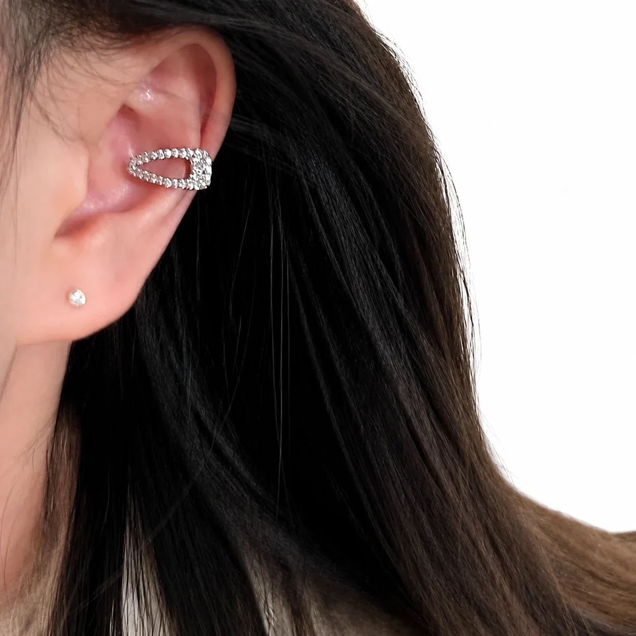 Sleek Silver-Plated Copper Pavé Teardrop Cuff Earrings