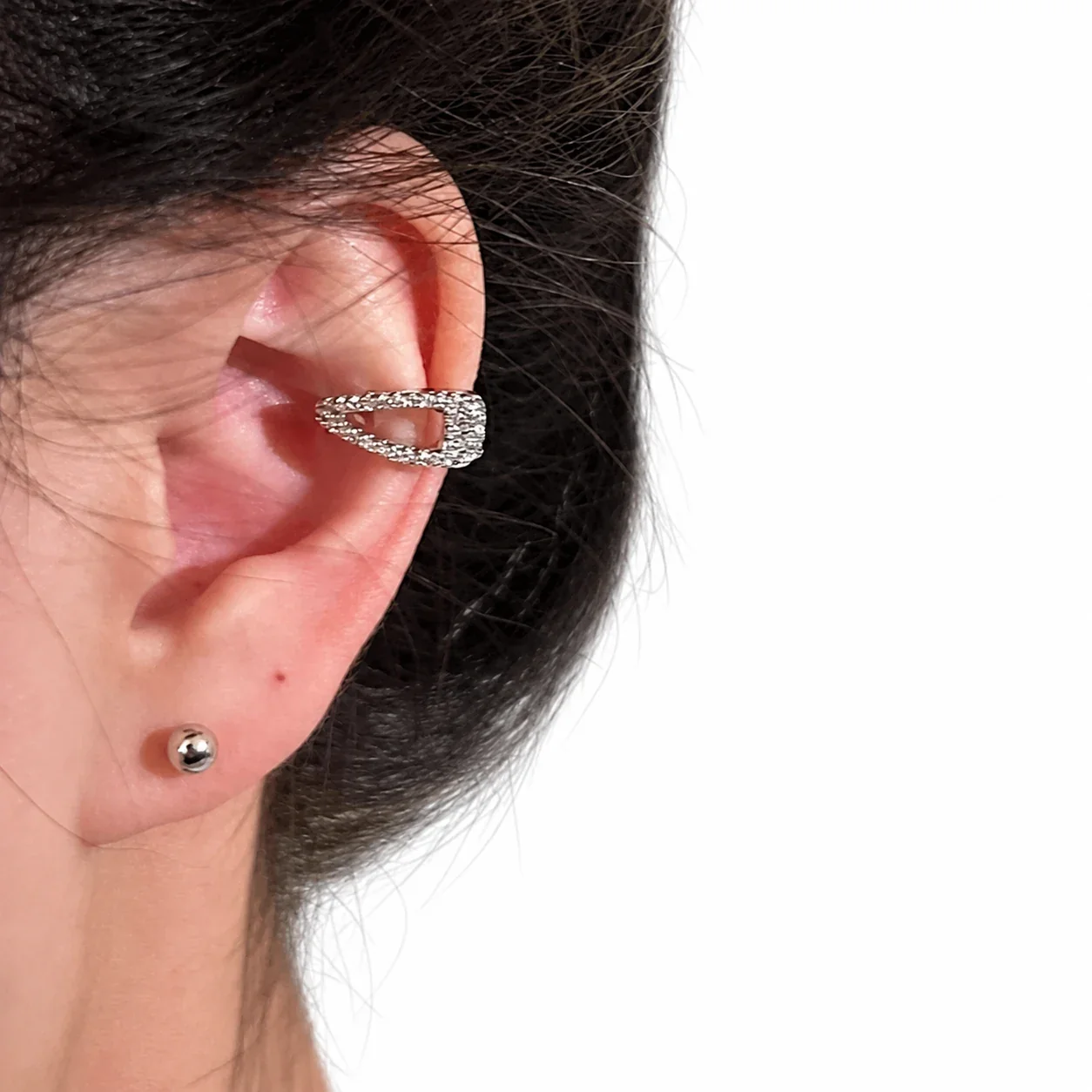 Sleek Silver-Plated Copper Pavé Teardrop Cuff Earrings
