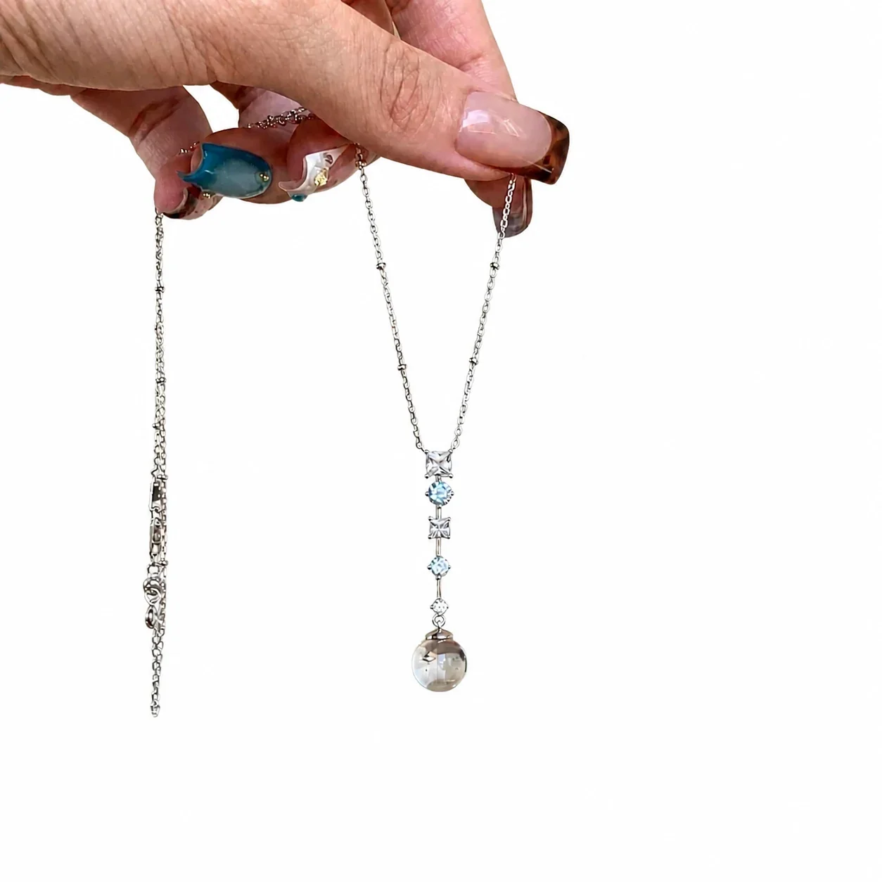 Icy Silver-Plated Crystal Bead Tassel Copper Necklace