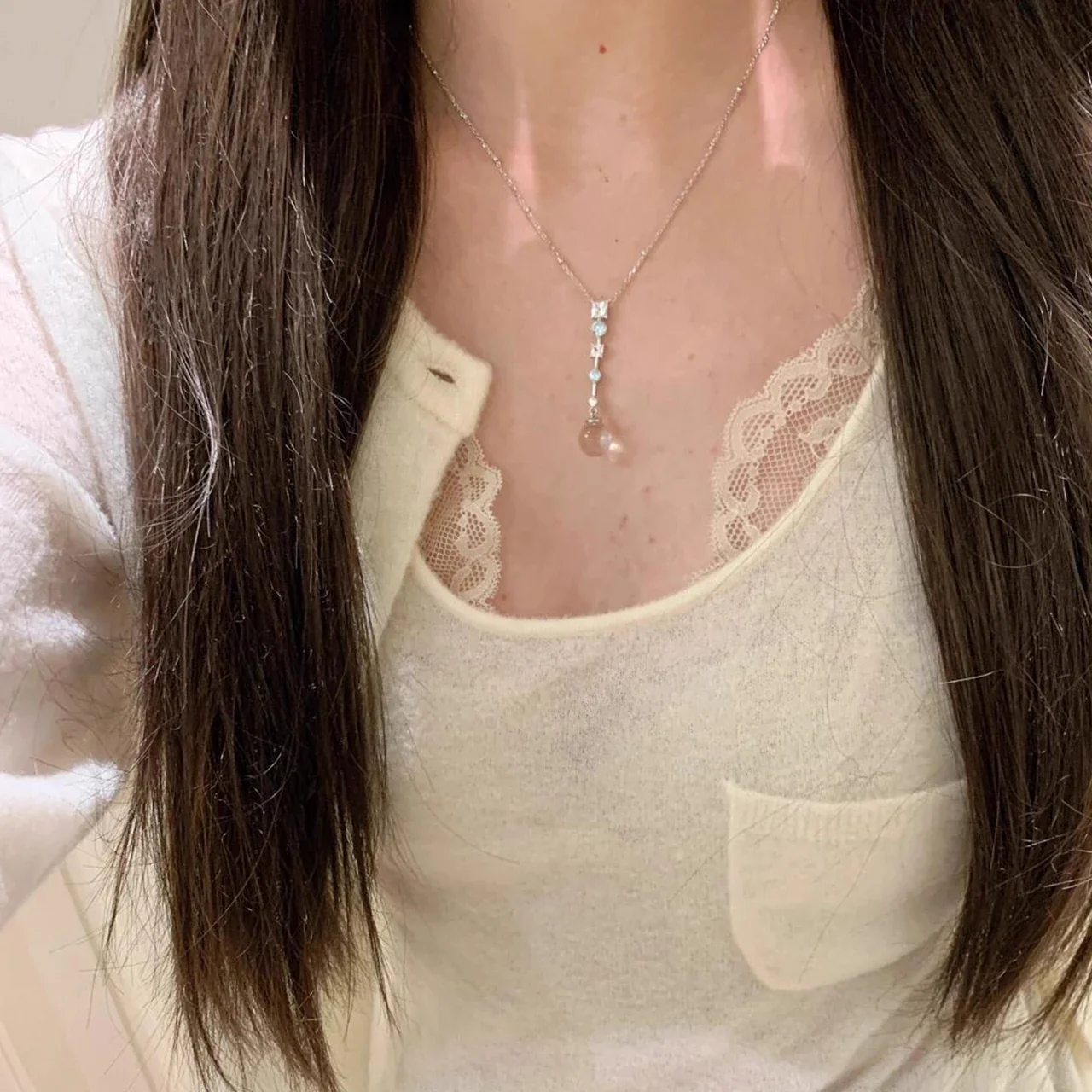 Icy Silver-Plated Crystal Bead Tassel Copper Necklace