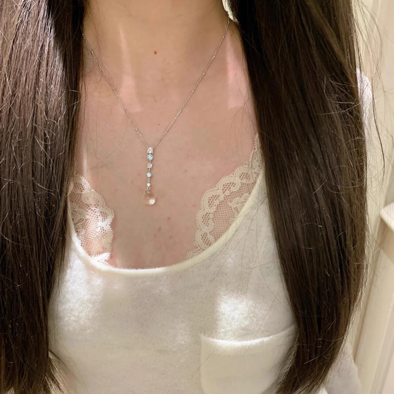 Icy Silver-Plated Crystal Bead Tassel Copper Necklace