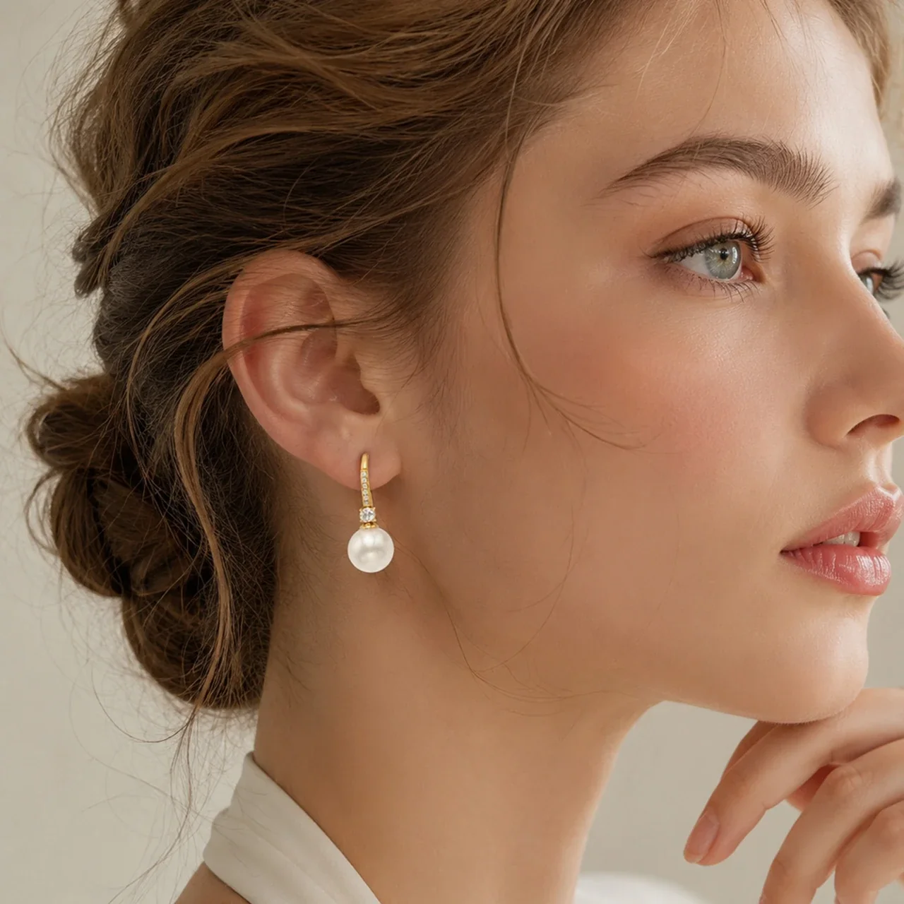 Refined Pavé CZ Shell Pearl Stainless Steel Drop Earrings