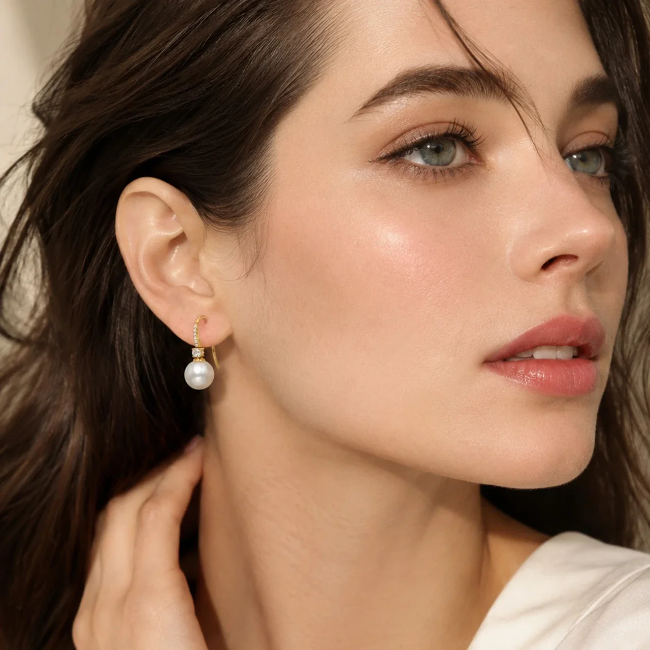 Refined Pavé CZ Shell Pearl Stainless Steel Drop Earrings