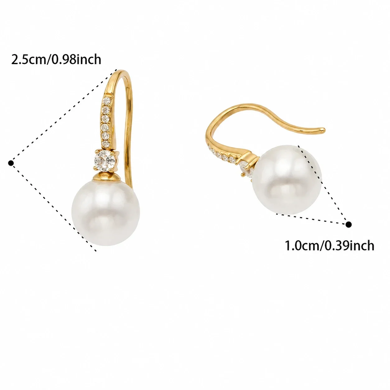 Refined Pavé CZ Shell Pearl Stainless Steel Drop Earrings - Gold Shell Pearl CZ