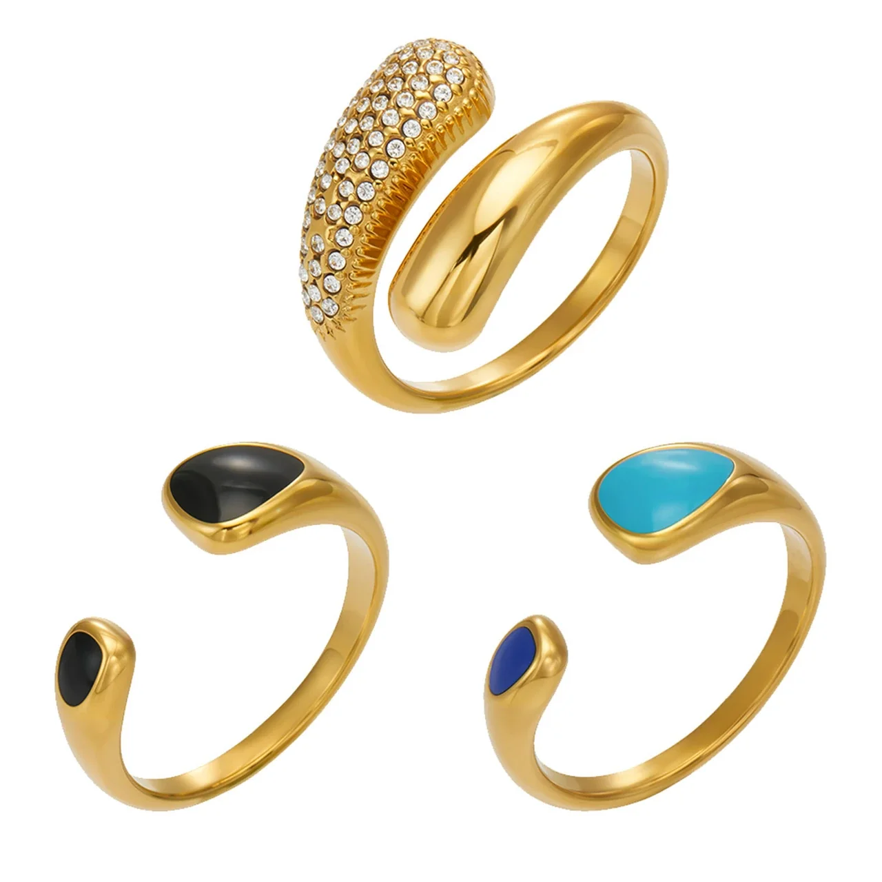 Geometric Stainless Steel Oval Open-Front Ring Set
