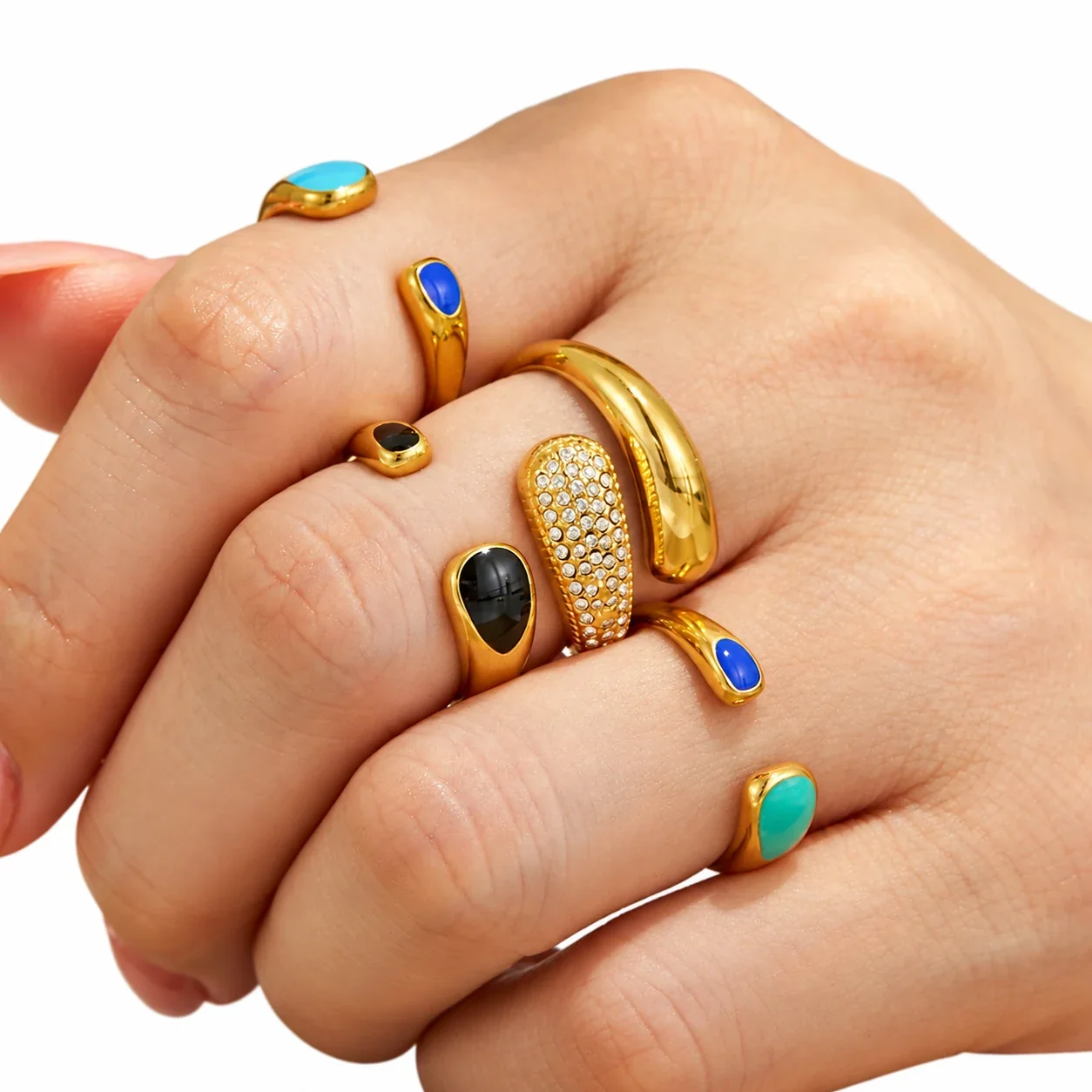 Geometric Stainless Steel Oval Open-Front Ring Set