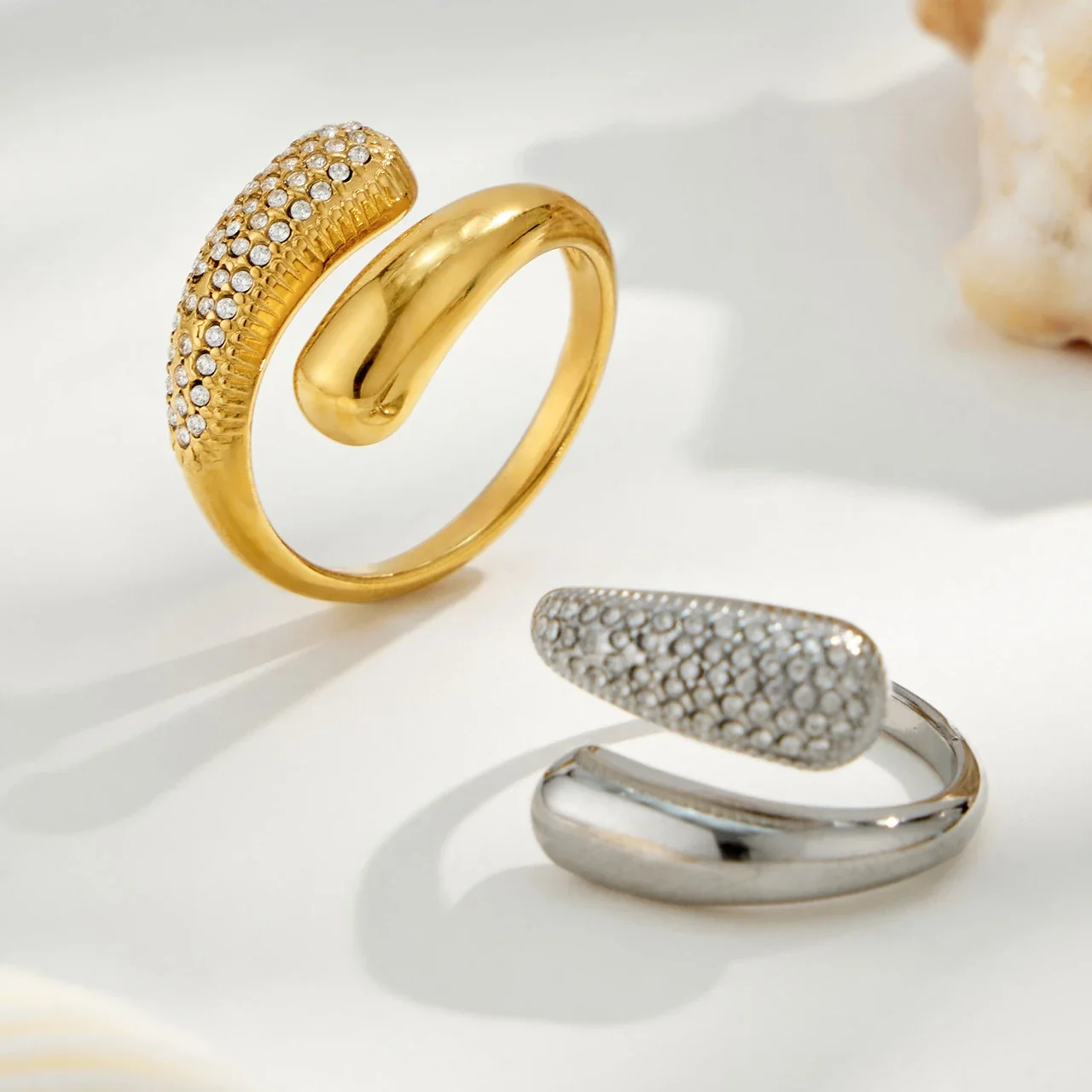 Geometric Stainless Steel Oval Open-Front Ring Set