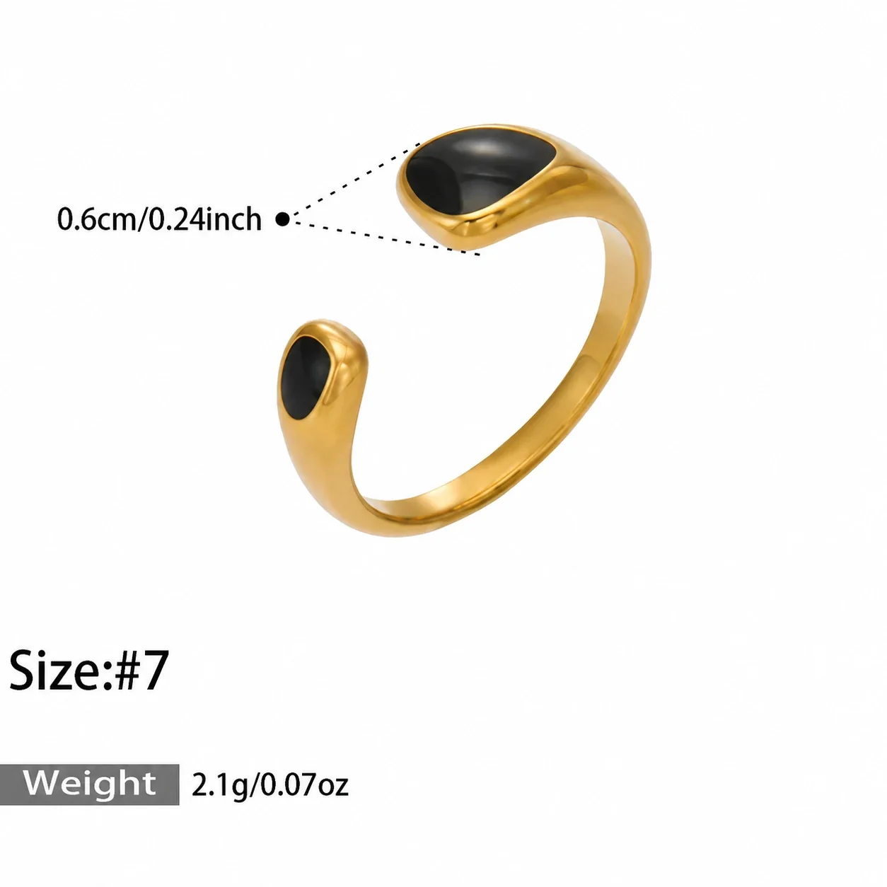Geometric Stainless Steel Oval Open-Front Ring Set - Gold Black Enamel