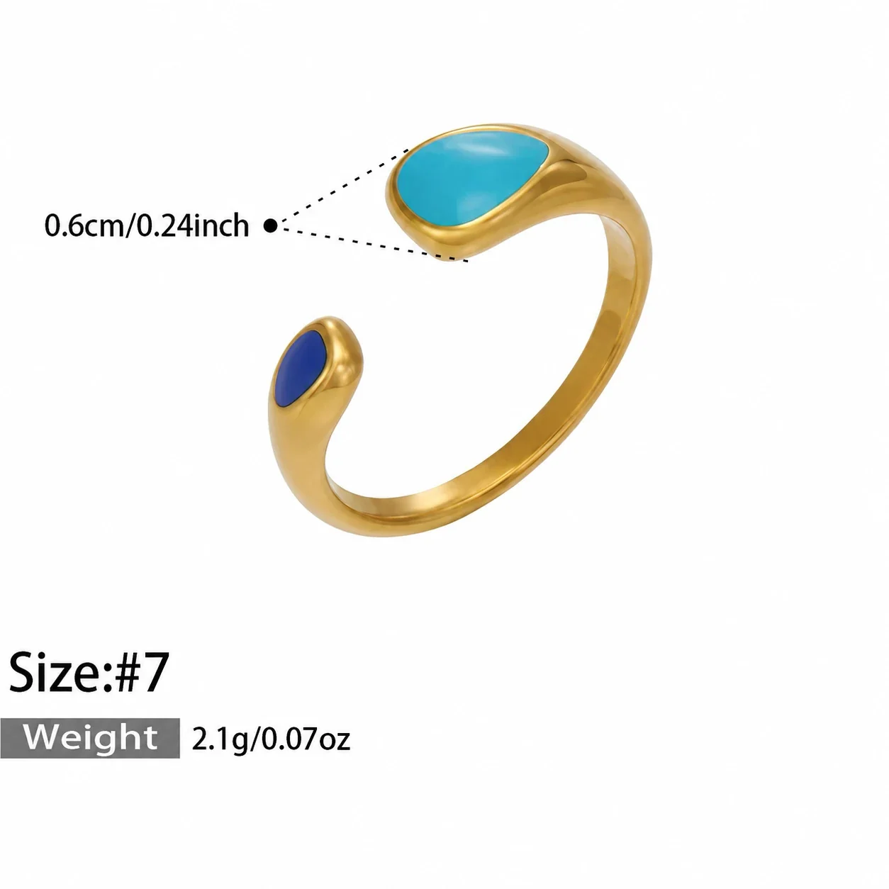 Geometric Stainless Steel Oval Open-Front Ring Set - Gold Blue Enamel