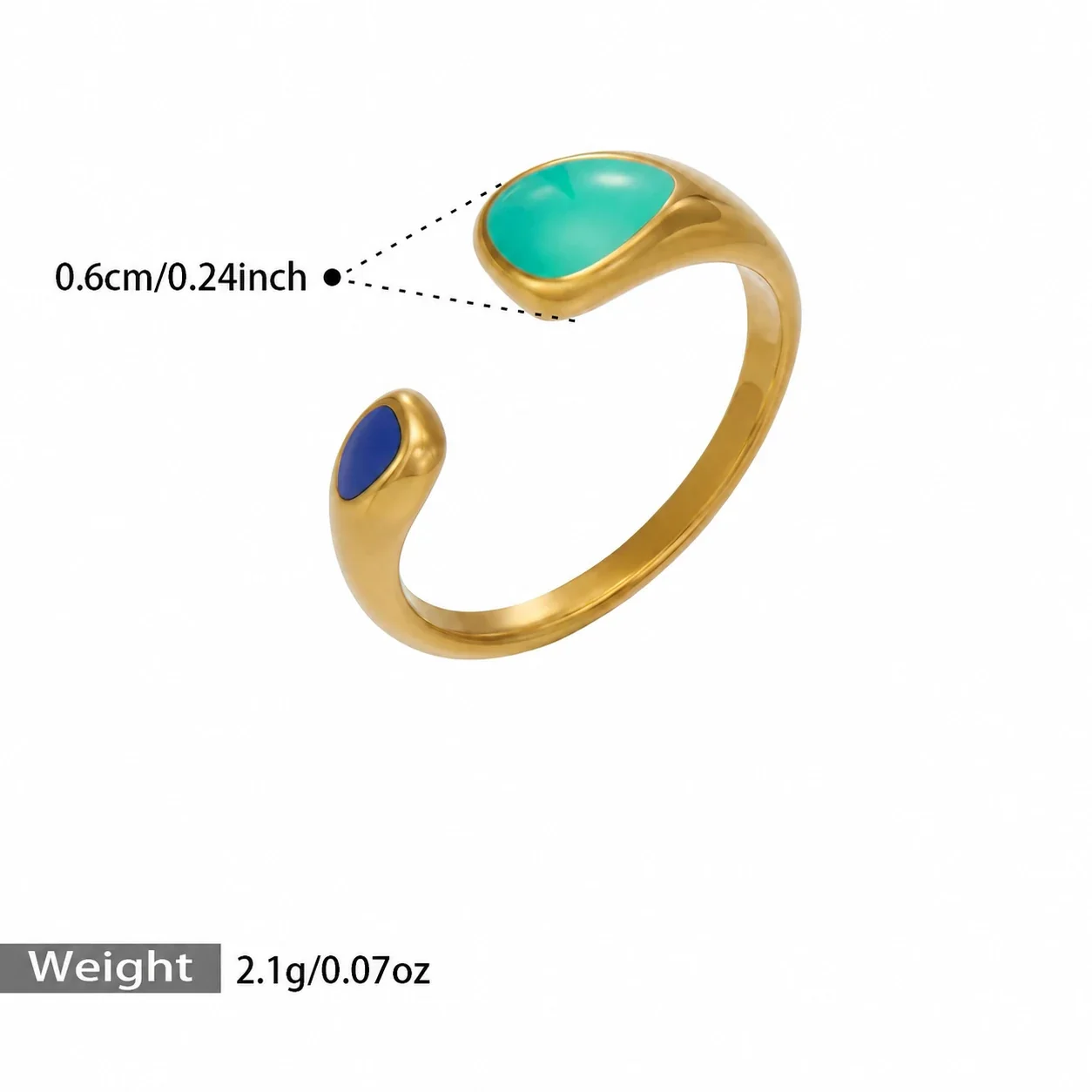Geometric Stainless Steel Oval Open-Front Ring Set - Gold Teal Blue Enamel