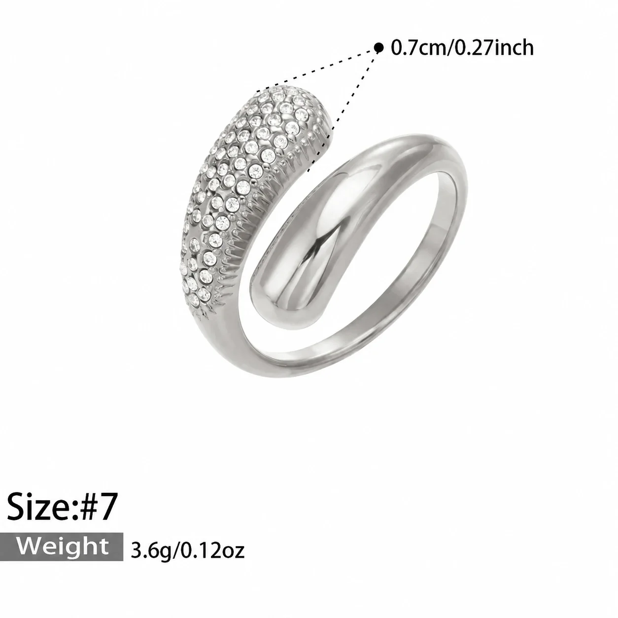 Geometric Stainless Steel Oval Open-Front Ring Set - Silver Clear Stones