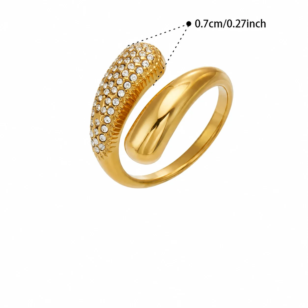 Geometric Stainless Steel Oval Open-Front Ring Set - Gold Clear Stones