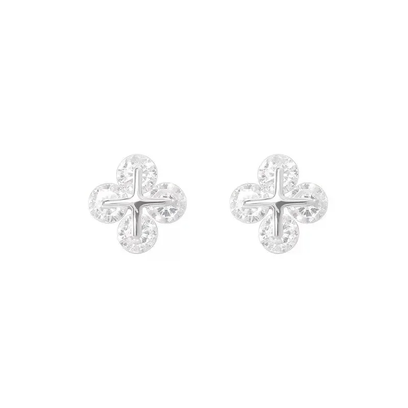 Radiant 925 Sterling Silver Four-Petal Round Stud Earrings