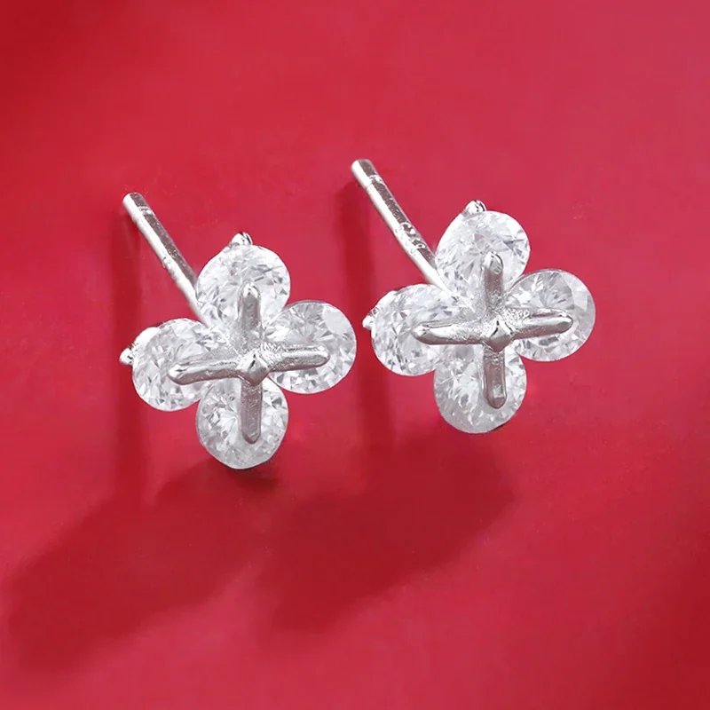 Radiant 925 Sterling Silver Four-Petal Round Stud Earrings