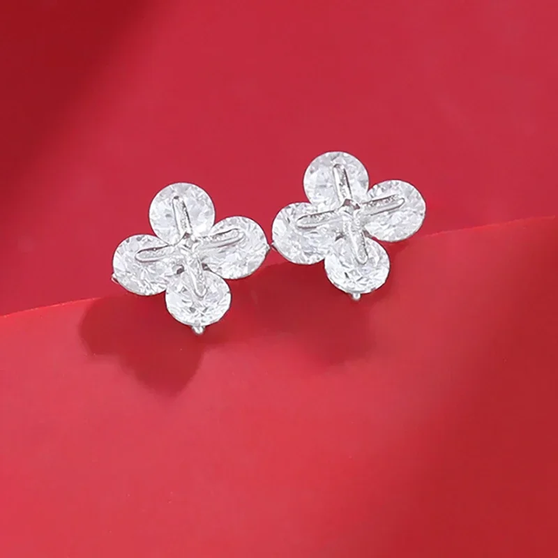 Radiant 925 Sterling Silver Four-Petal Round Stud Earrings