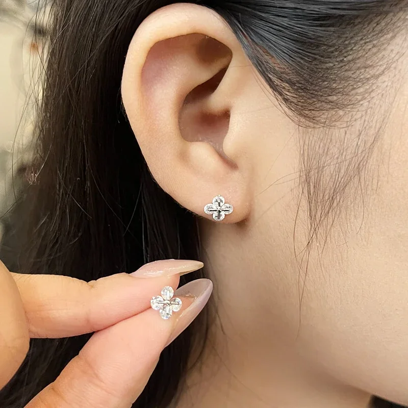 Radiant 925 Sterling Silver Four-Petal Round Stud Earrings