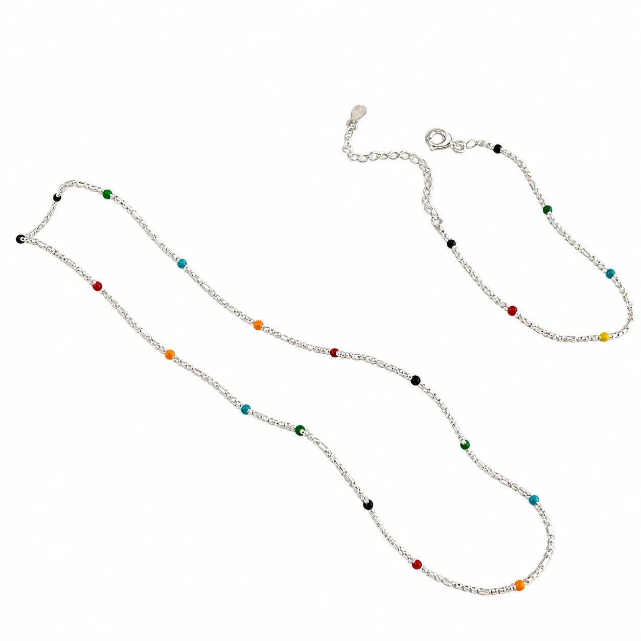 Playful 925 sterling silver Color-Bead Bar-Link Necklace