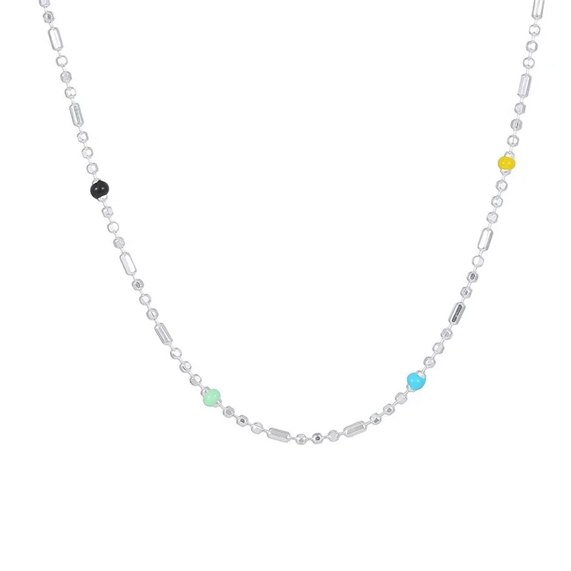 Playful 925 sterling silver Color-Bead Bar-Link Necklace