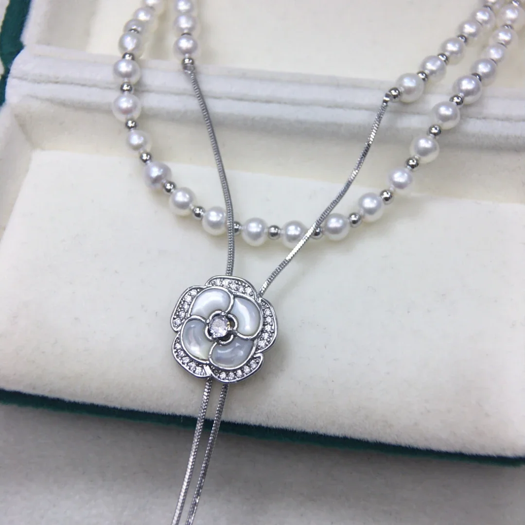 Adjustable Camellia Pearl Bead Snake Chain Necklace
