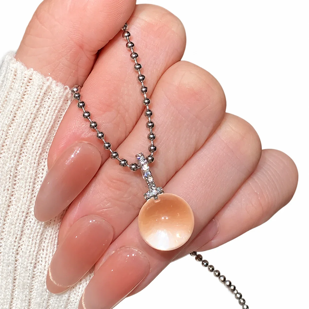 Luminous Crystal Round Pendant Ball Chain Necklace