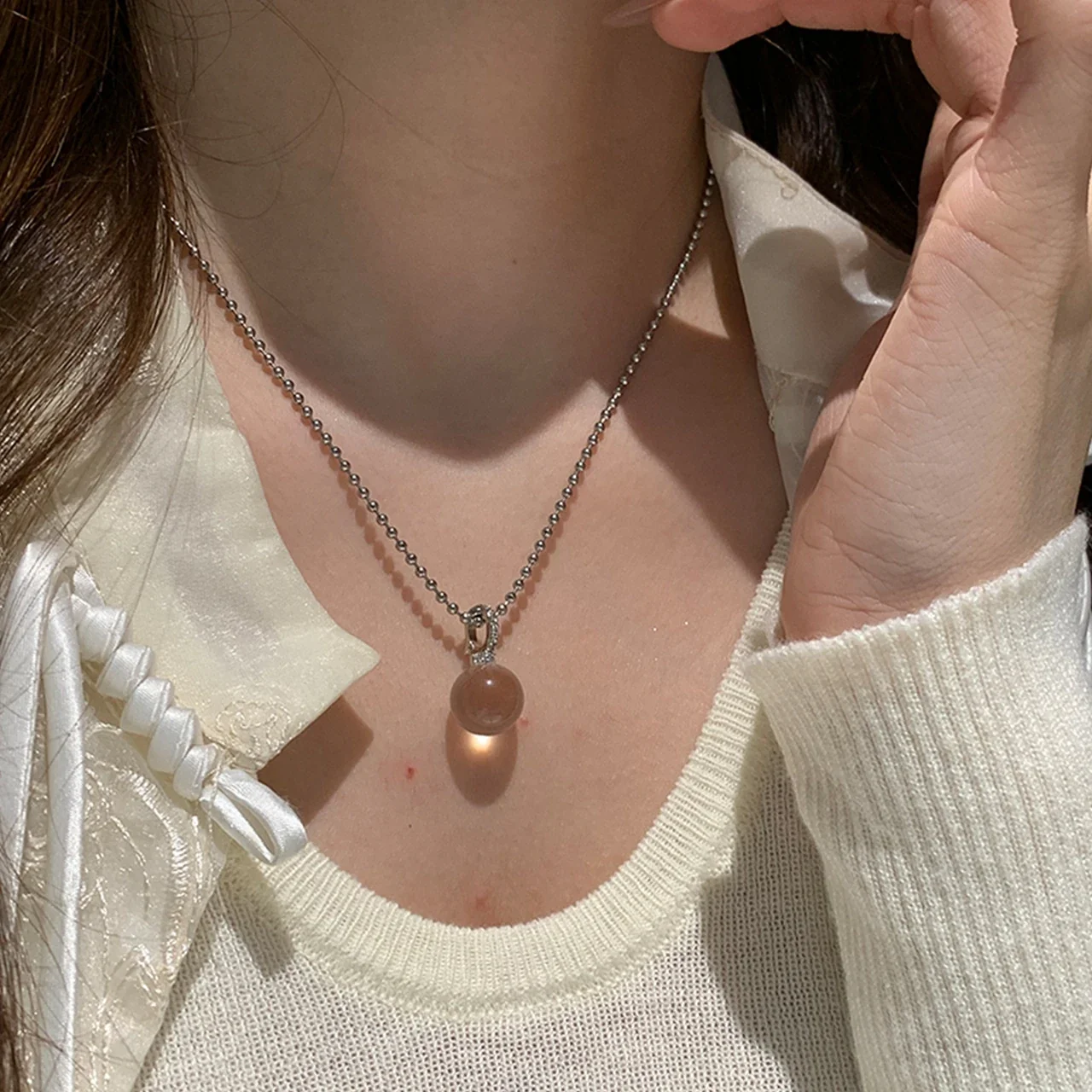 Luminous Crystal Round Pendant Ball Chain Necklace