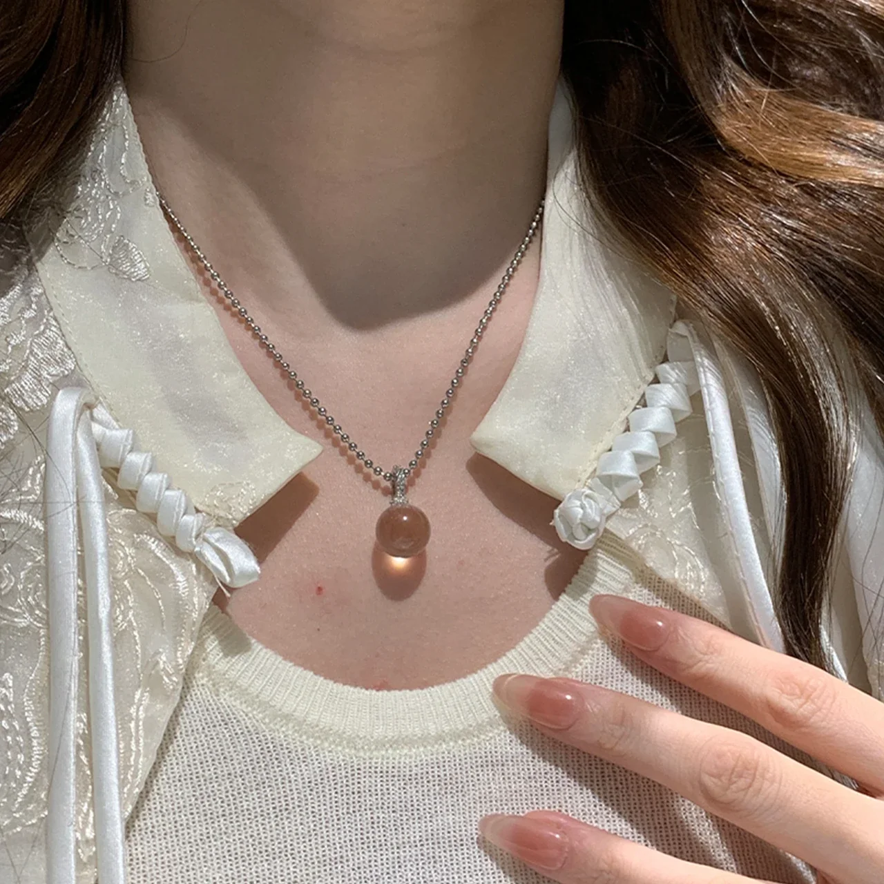 Luminous Crystal Round Pendant Ball Chain Necklace