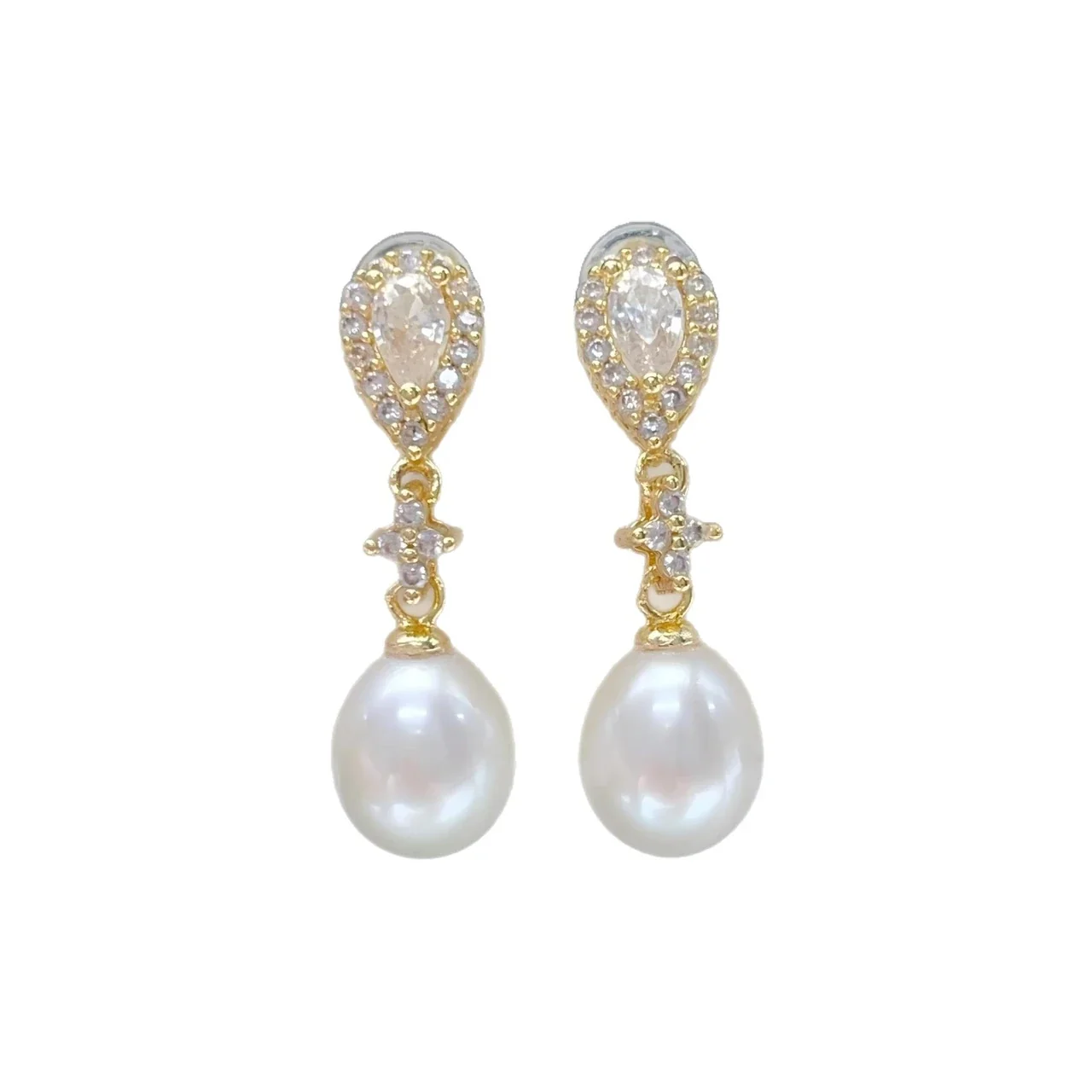 Lustrous Teardrop Freshwater Pearl Pavé Drop Earrings