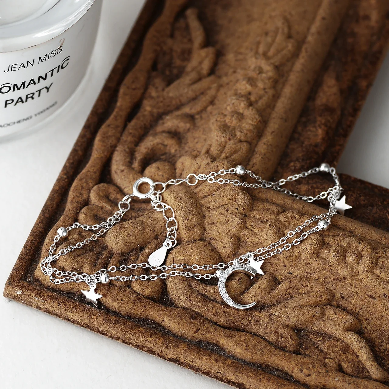 Celestial Double-Chain Moon Star 925 Sterling Silver Bracelet
