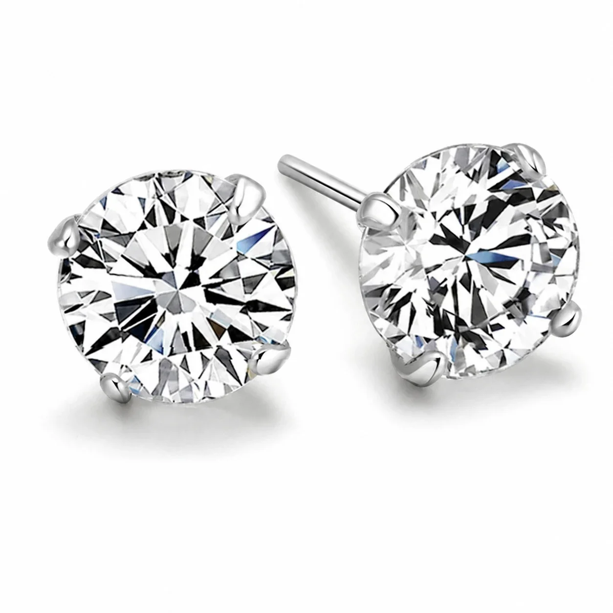 Boucles d’oreilles puces vives rondes à quatre griffes en argent 925
