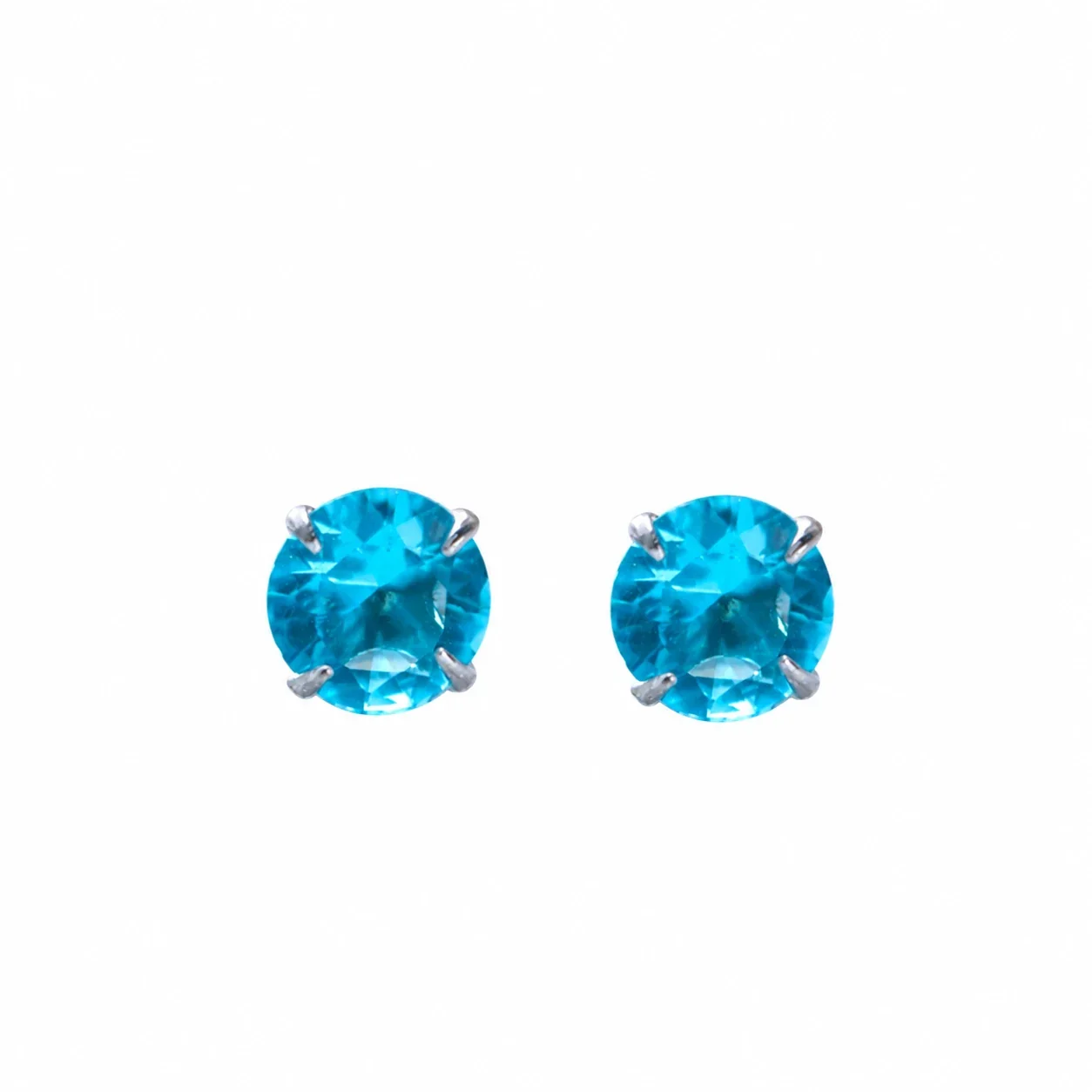 Vivid Round Four-Prong 925 Sterling Silver Stud Earrings - Sea Blue