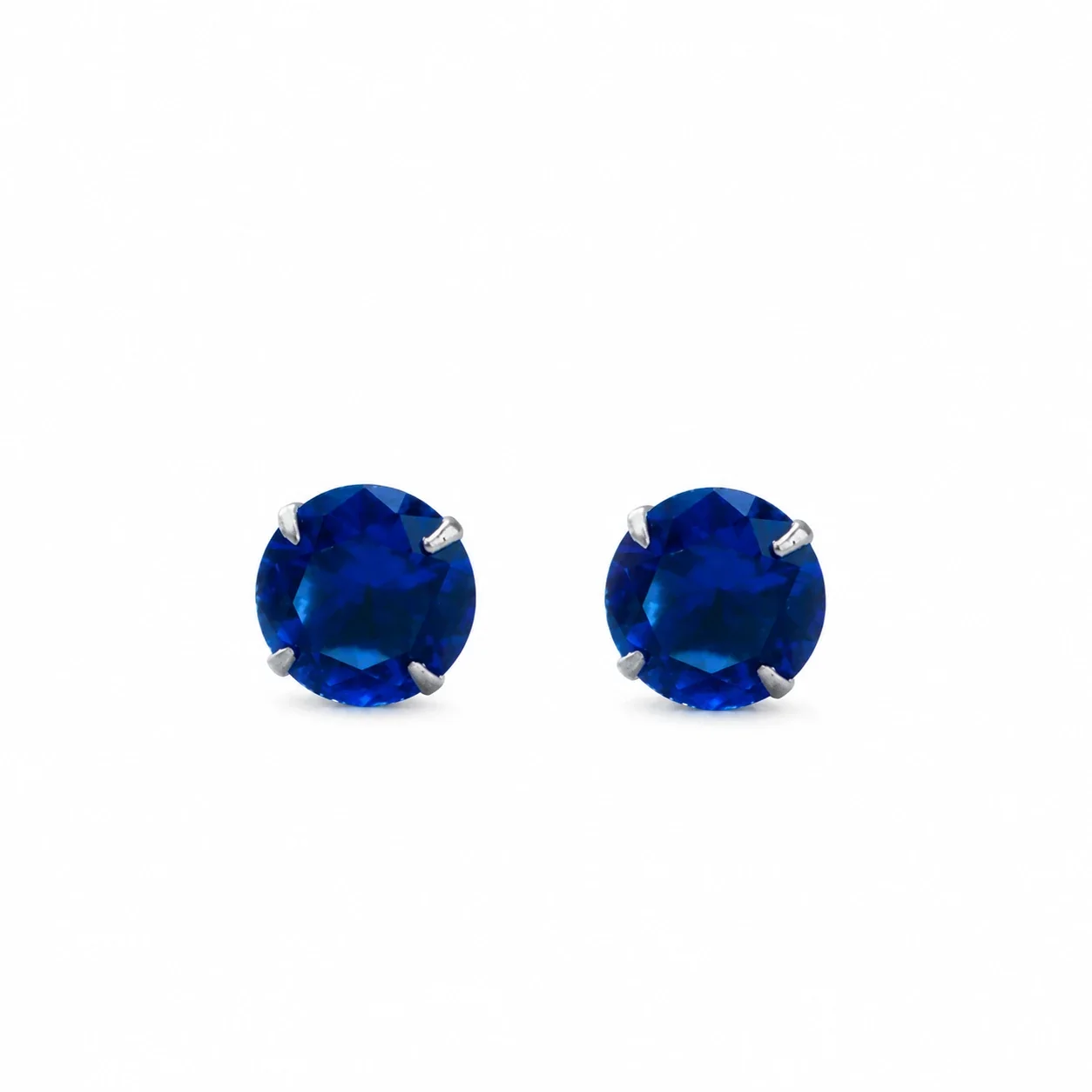 Vivid Round Four-Prong 925 Sterling Silver Stud Earrings - Royal Blue