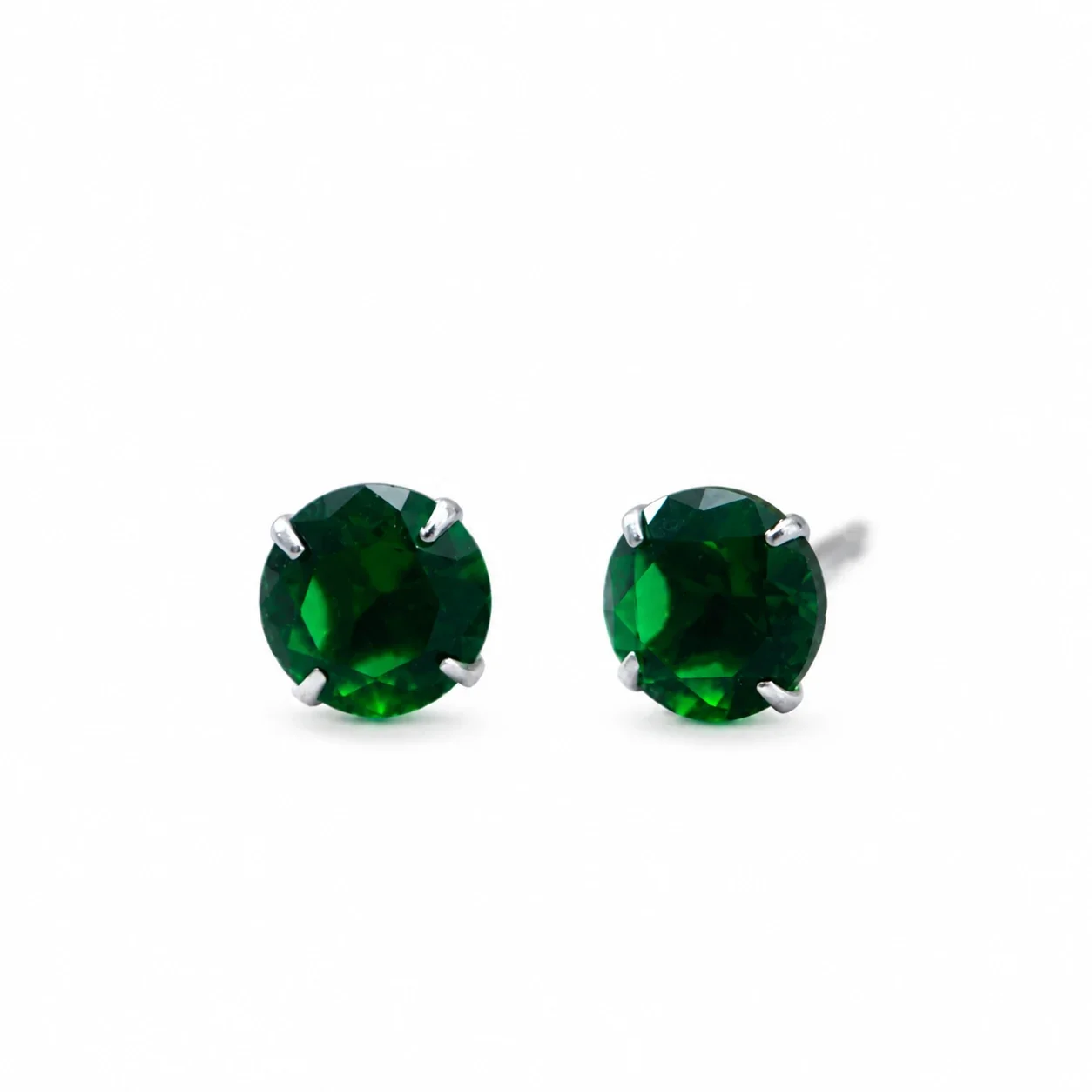 Vivid Round Four-Prong 925 Sterling Silver Stud Earrings - Green