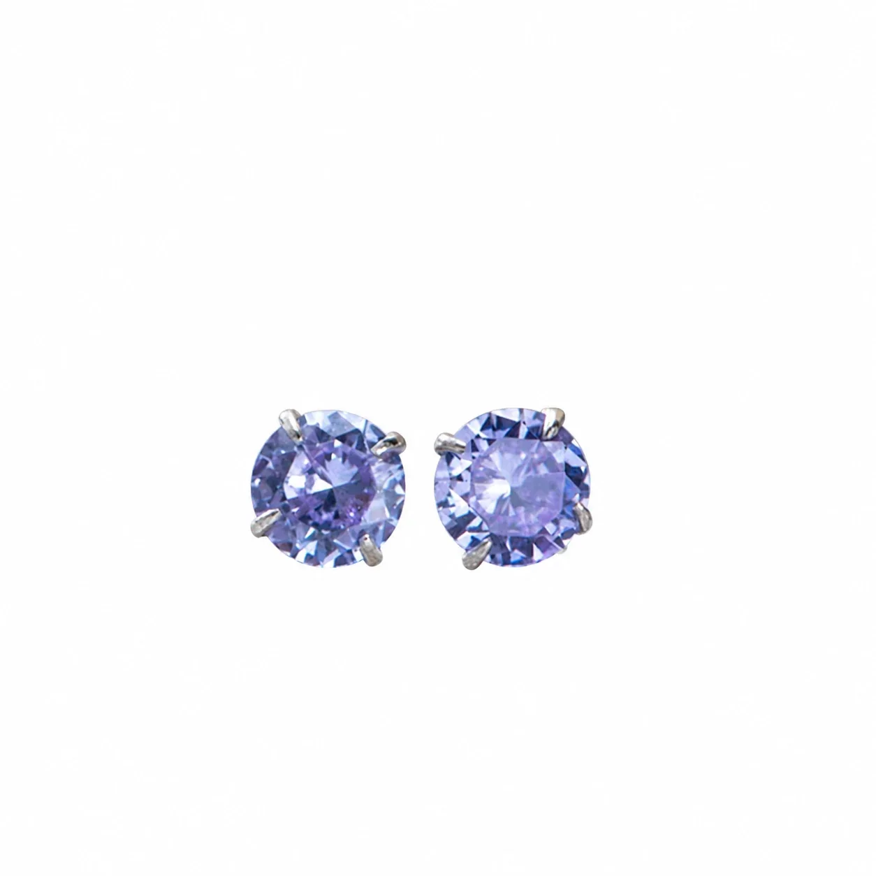 Vivid Round Four-Prong 925 Sterling Silver Stud Earrings - Light Purple