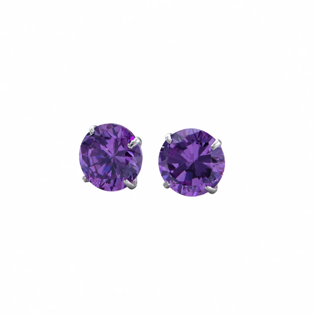Vivid Round Four-Prong 925 Sterling Silver Stud Earrings - Deep Purple