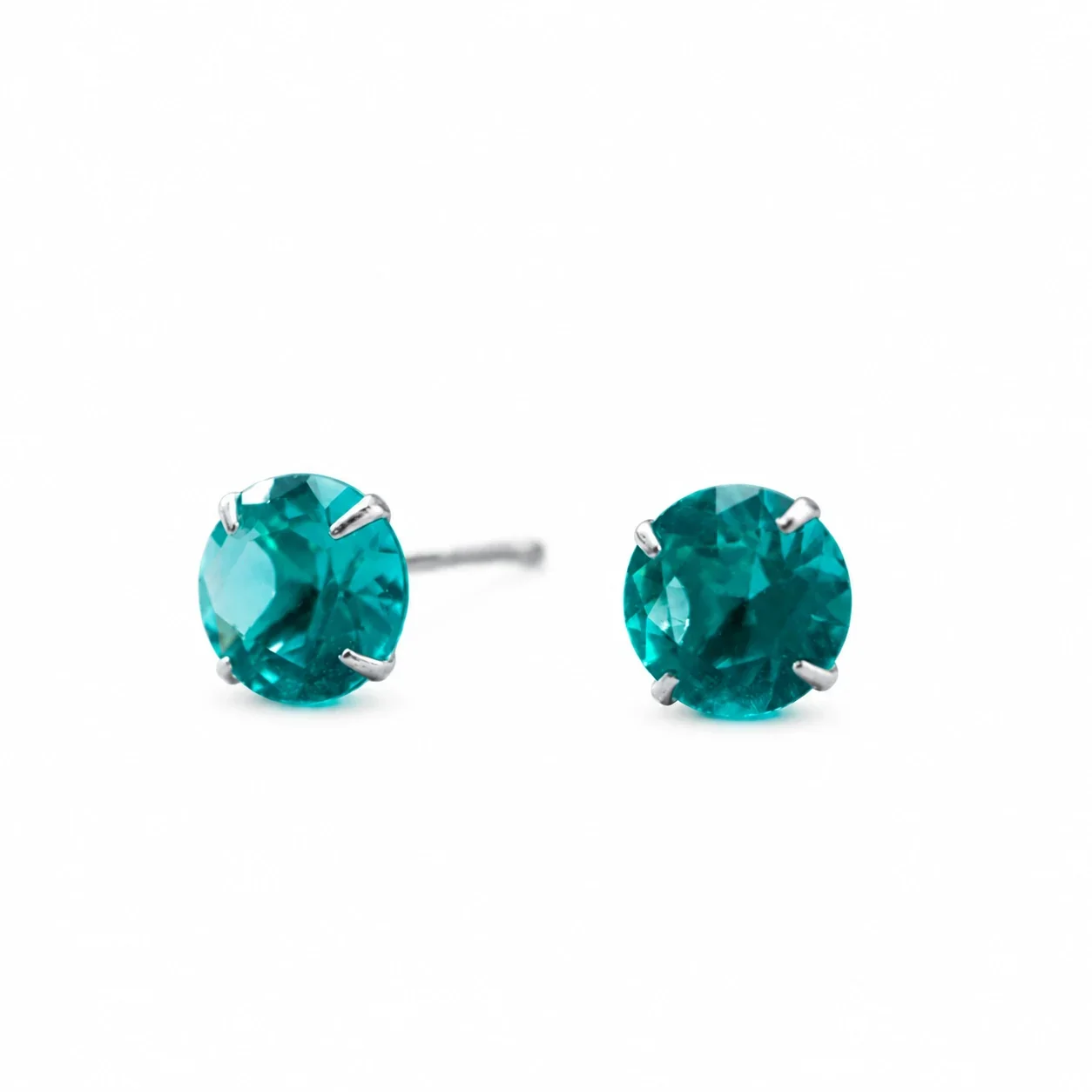 Vivid Round Four-Prong 925 Sterling Silver Stud Earrings - Cyan
