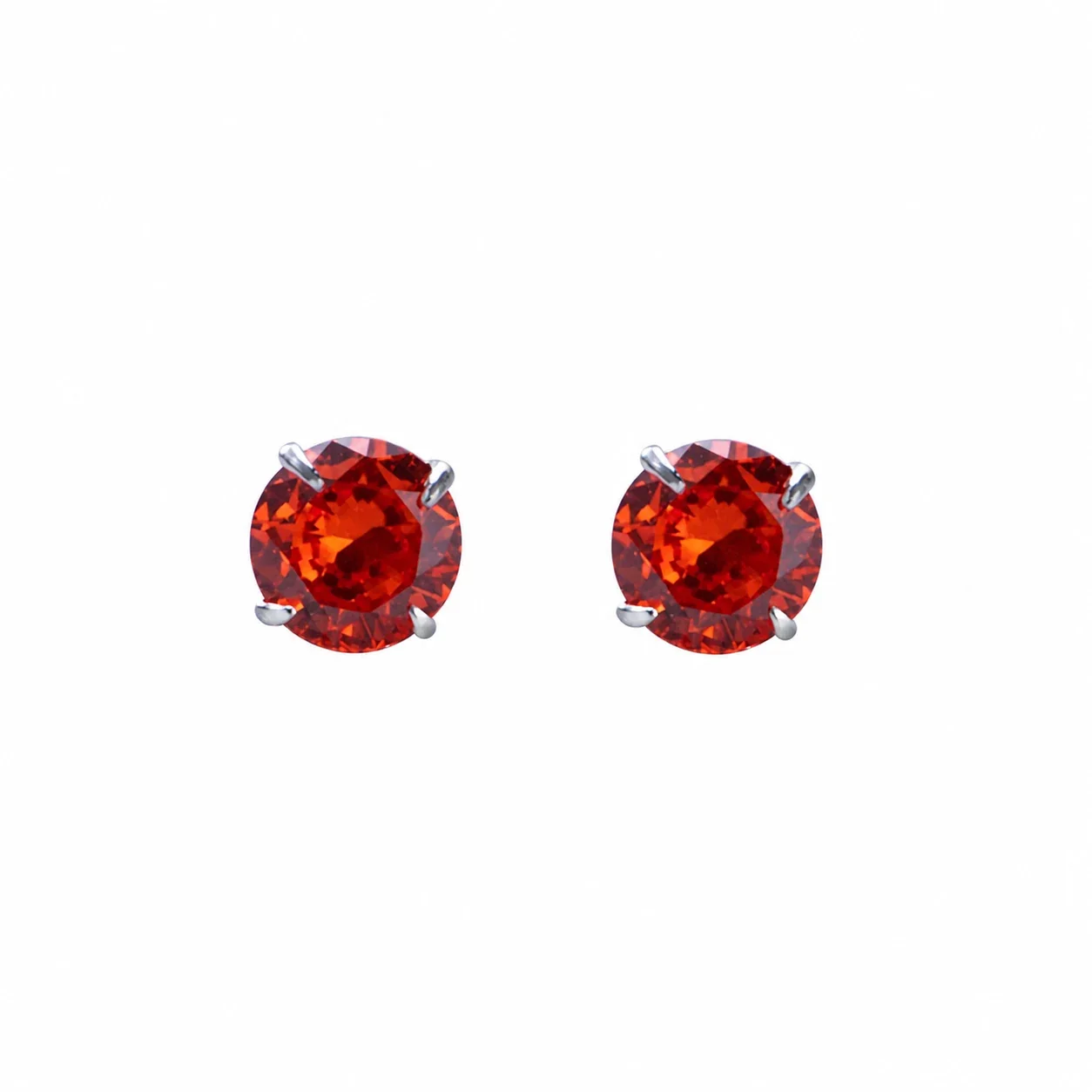 Vivid Round Four-Prong 925 Sterling Silver Stud Earrings - Red