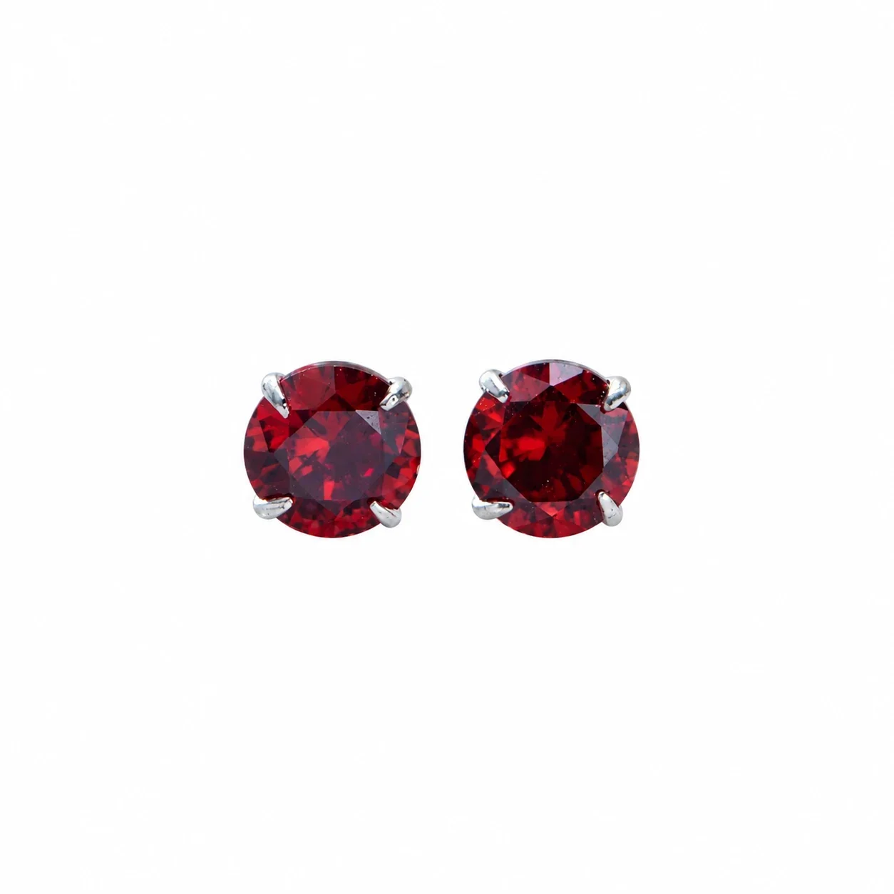 Vivid Round Four-Prong 925 Sterling Silver Stud Earrings - Burgundy