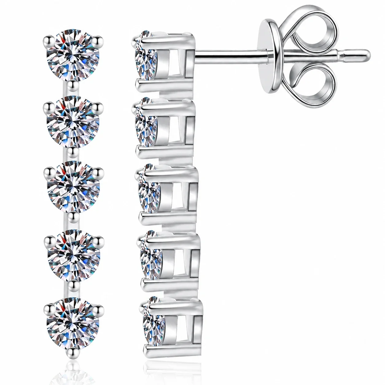 Linear Five-Stone 925 Sterling Silver Moissanite Drop Earrings