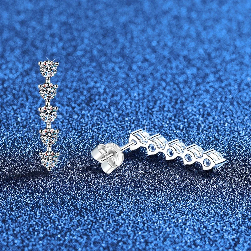 Linear Five-Stone 925 Sterling Silver Moissanite Drop Earrings